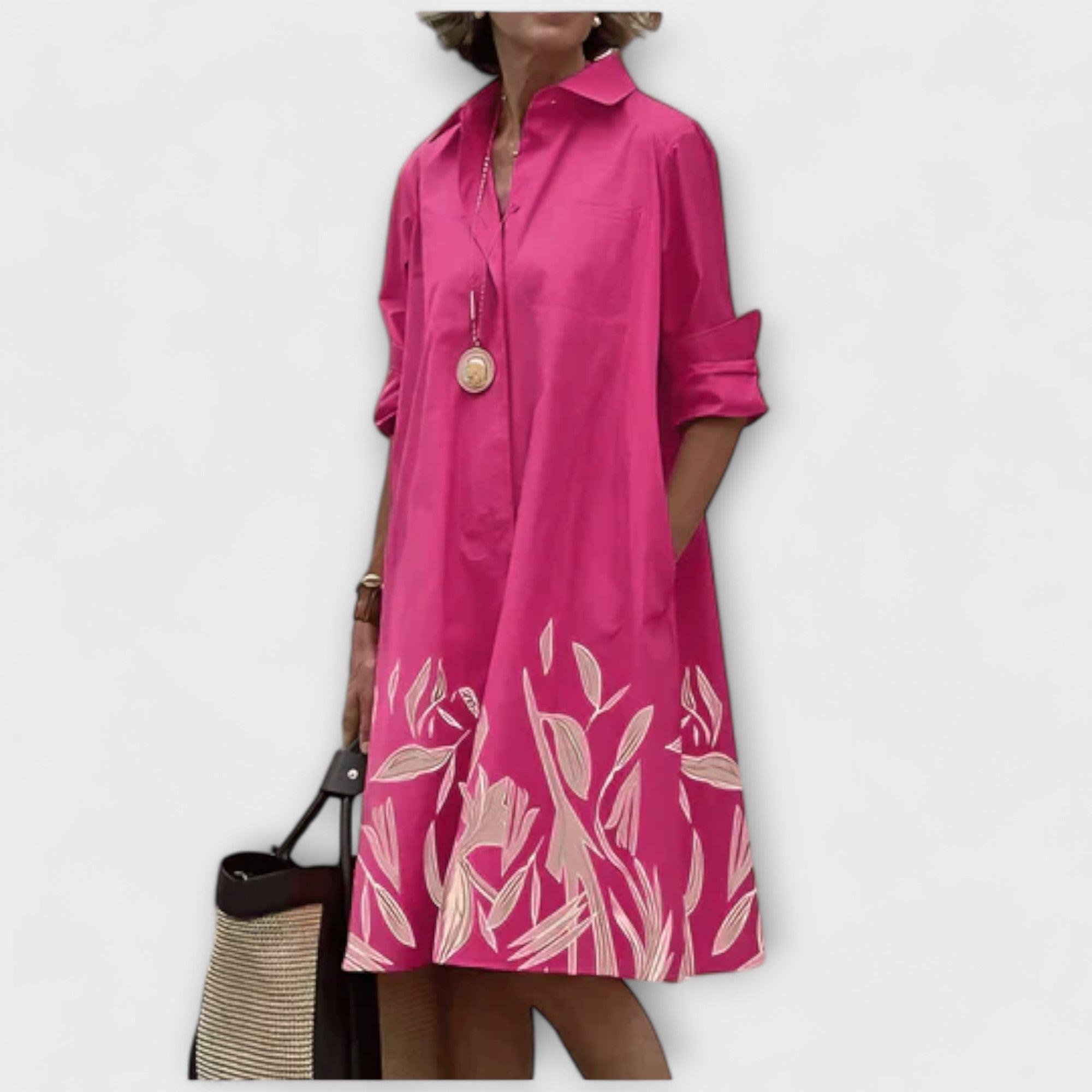 Isabela | Modern Midi Shirt Dress with Collar and 3/4 Sleeves