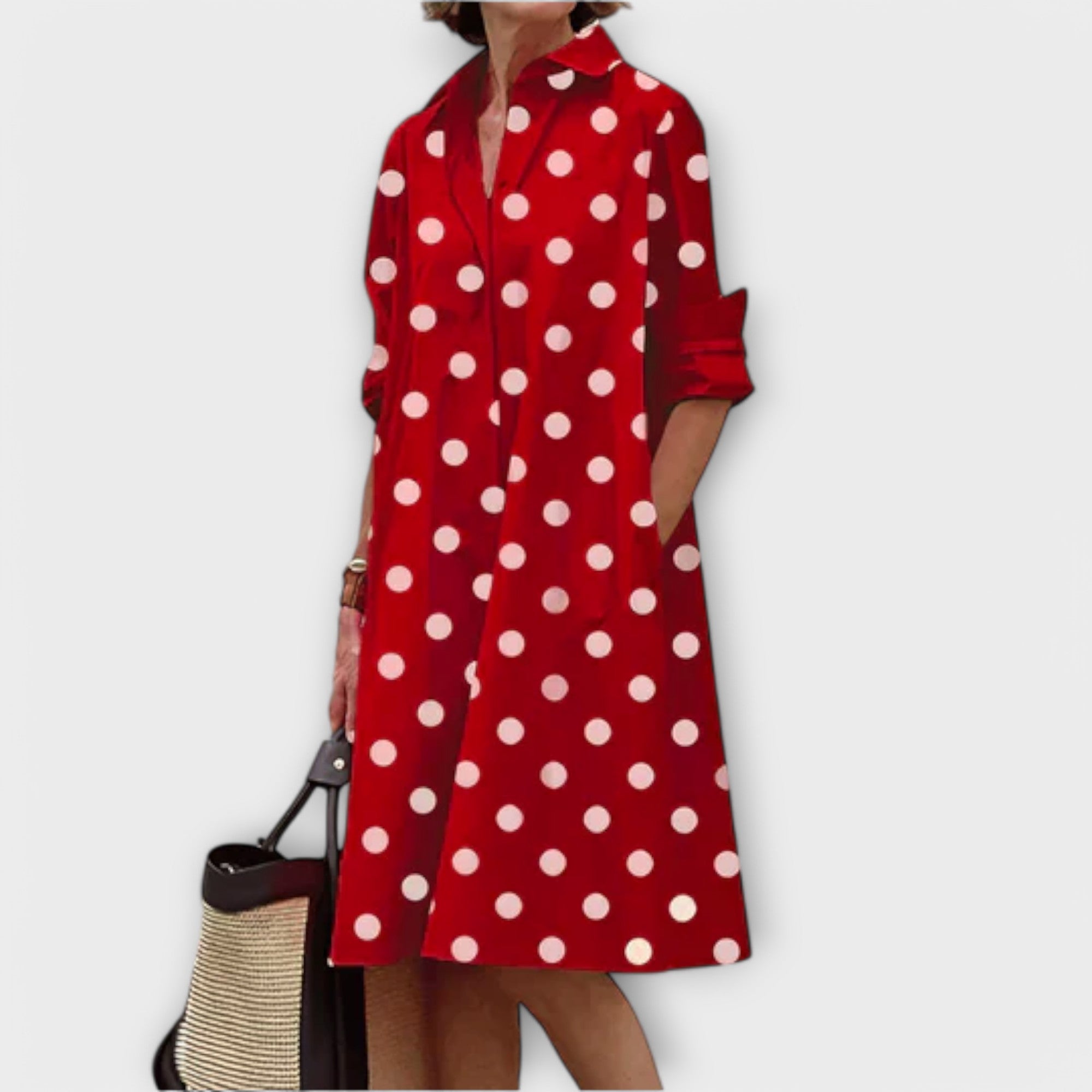 Isabela | Modern Midi Shirt Dress with Collar and 3/4 Sleeves