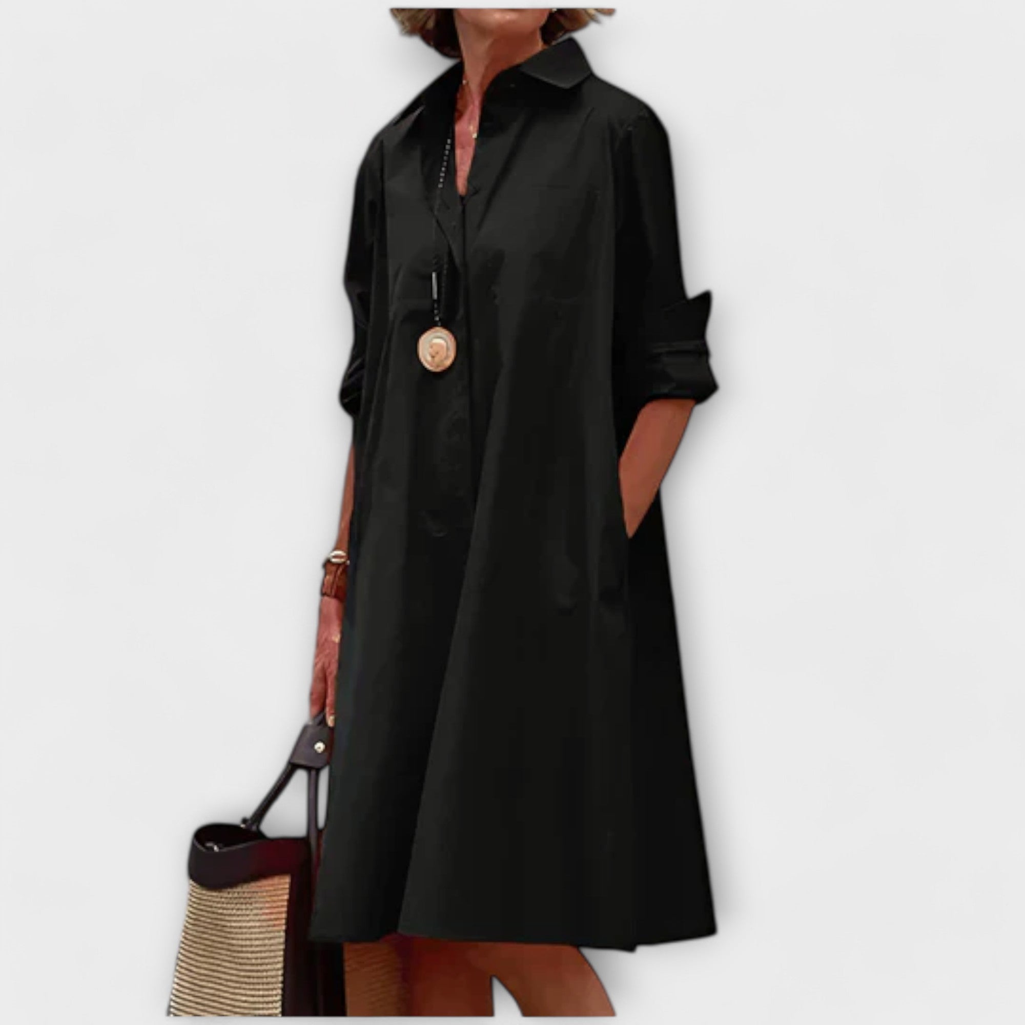 Isabela | Modern Midi Shirt Dress with Collar and 3/4 Sleeves