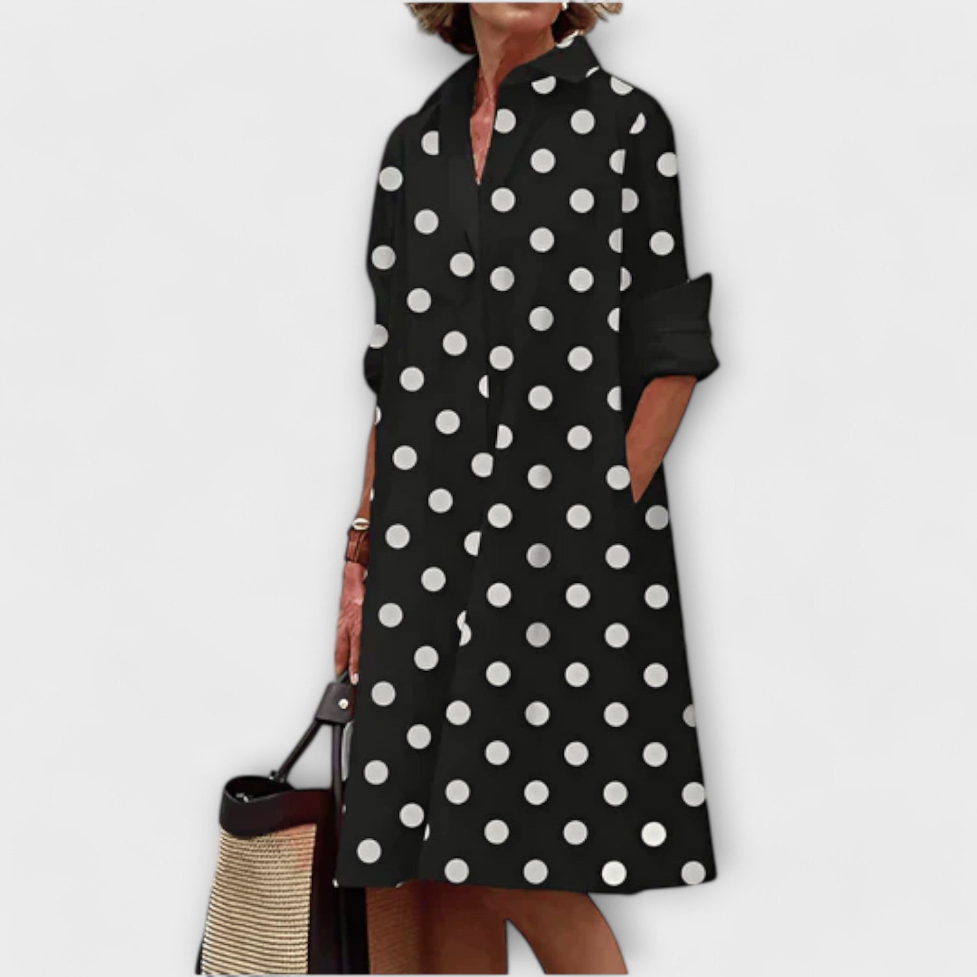 Isabela | Modern Midi Shirt Dress with Collar and 3/4 Sleeves
