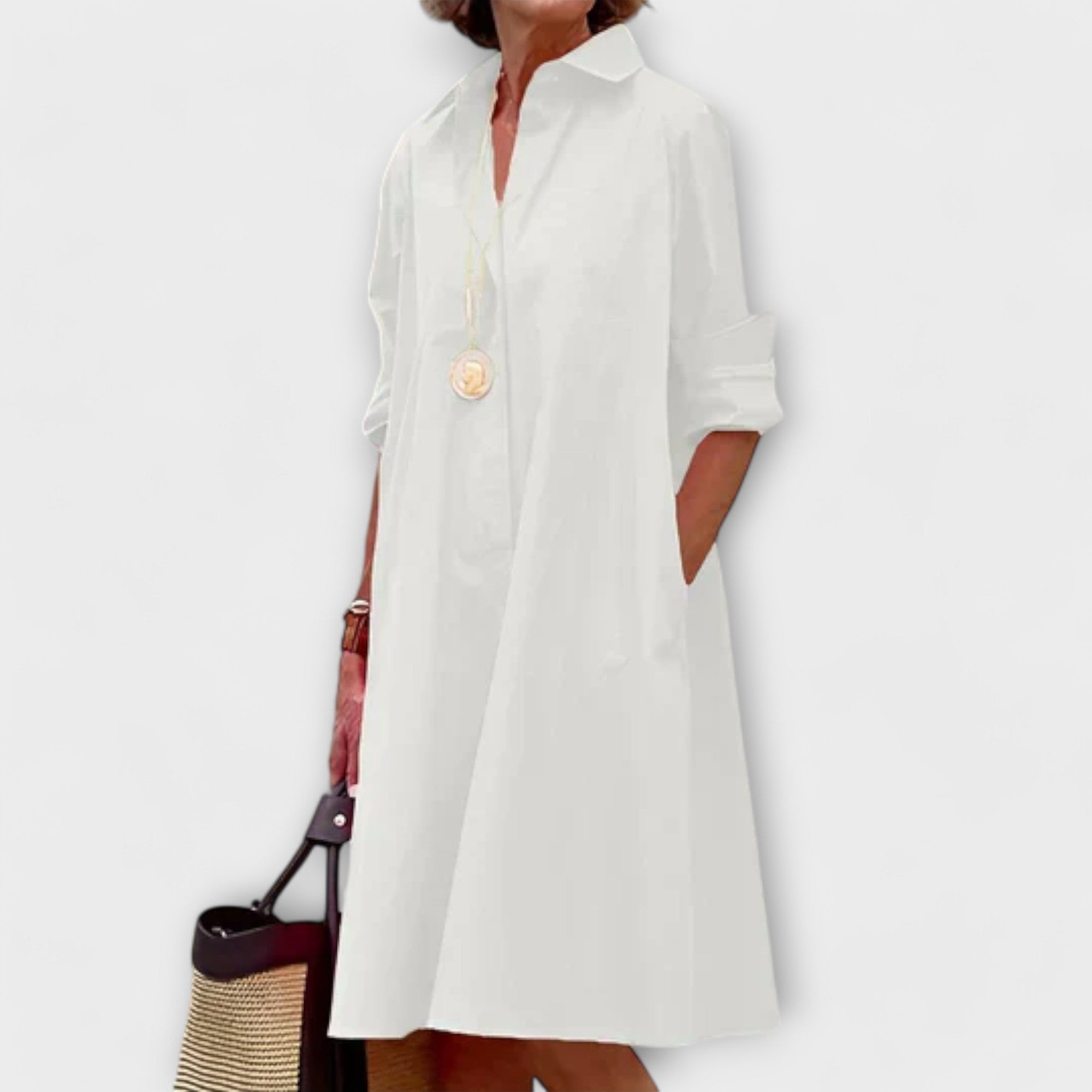 Isabela | Modern Midi Shirt Dress with Collar and 3/4 Sleeves