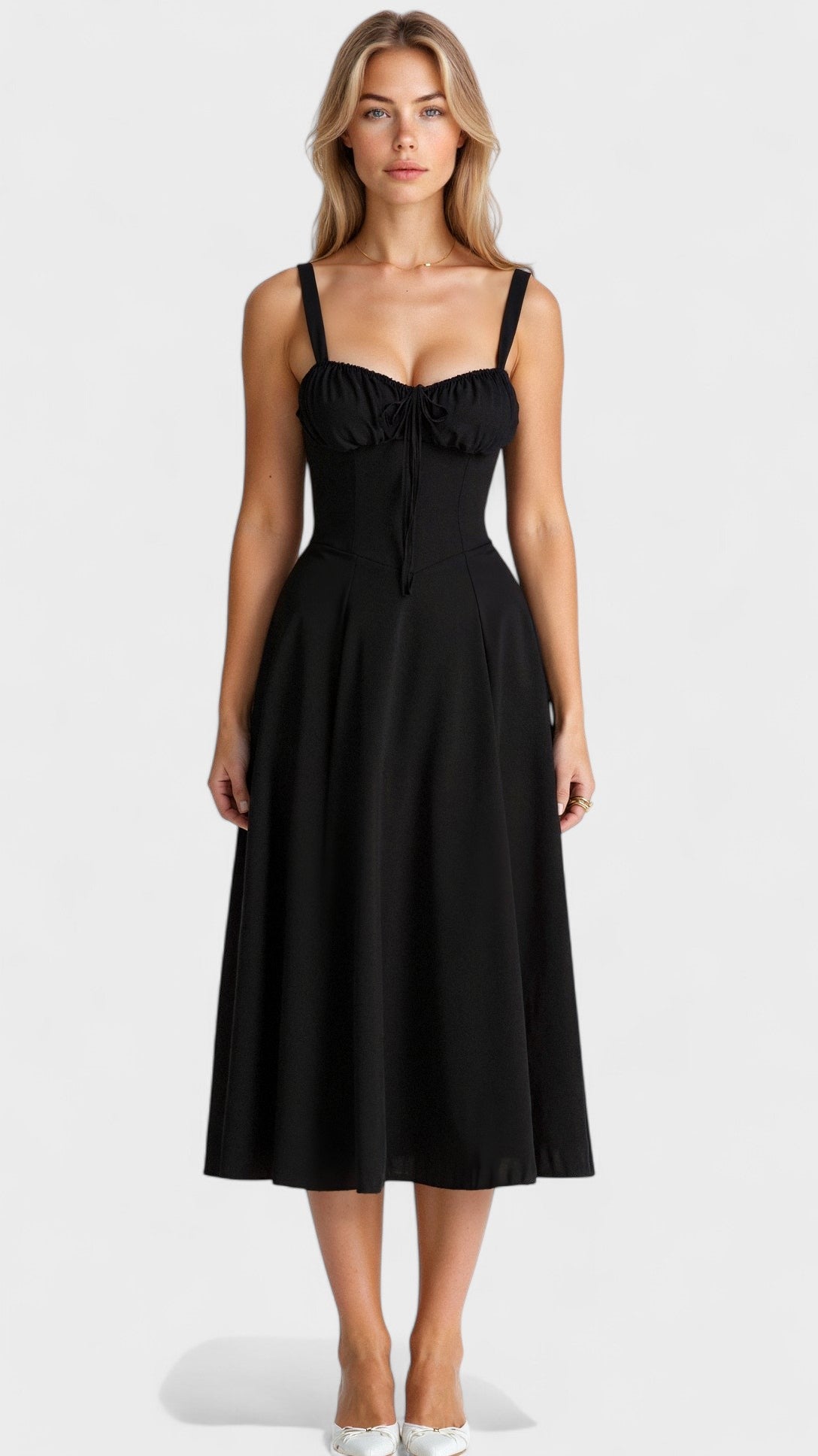 Inês | Vestido midi com corpete ajustado