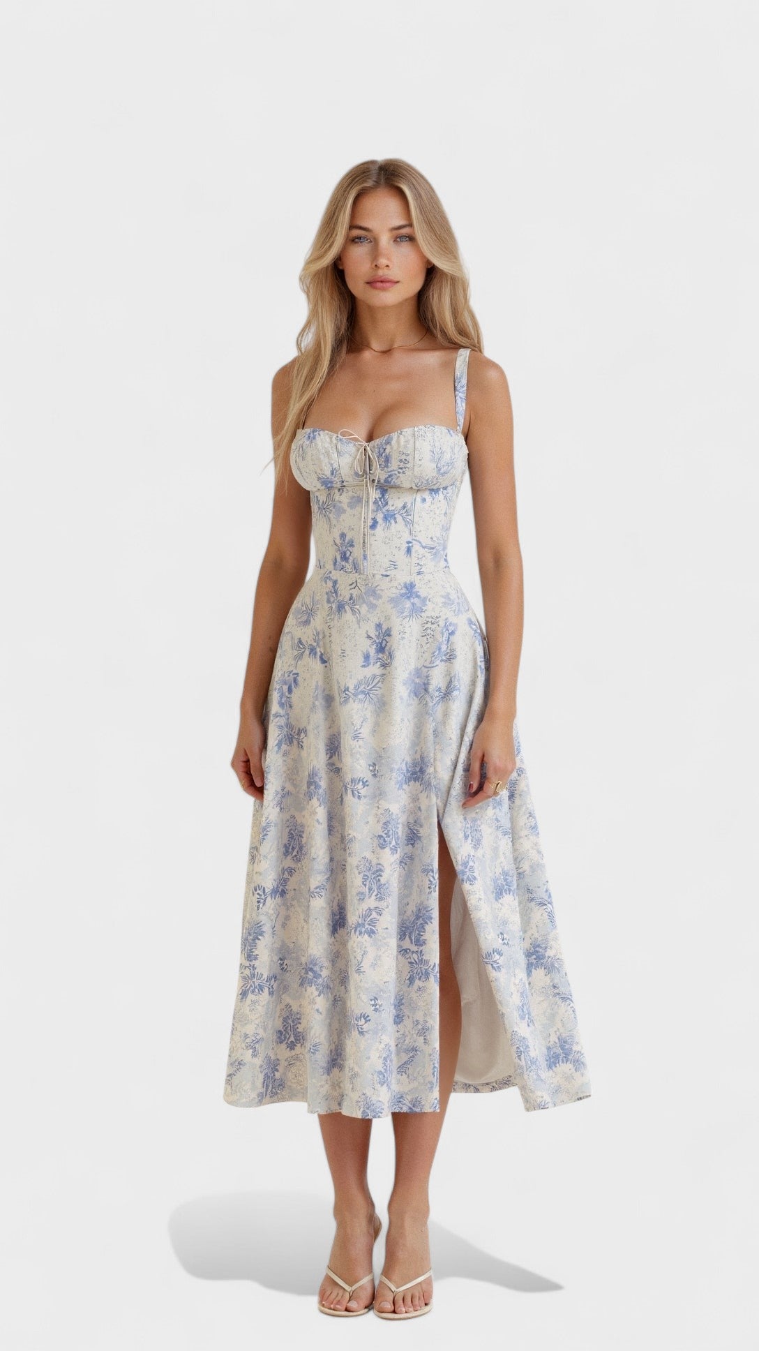 Inês | Vestido midi com corpete ajustado