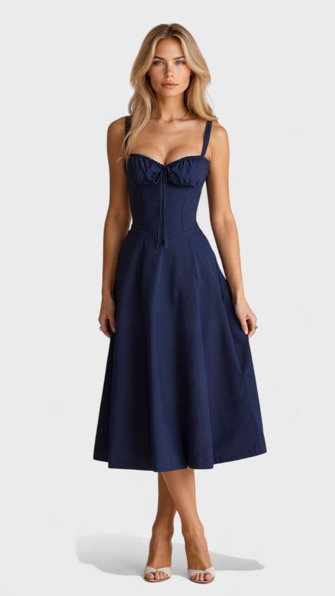Inês | Vestido midi com corpete ajustado
