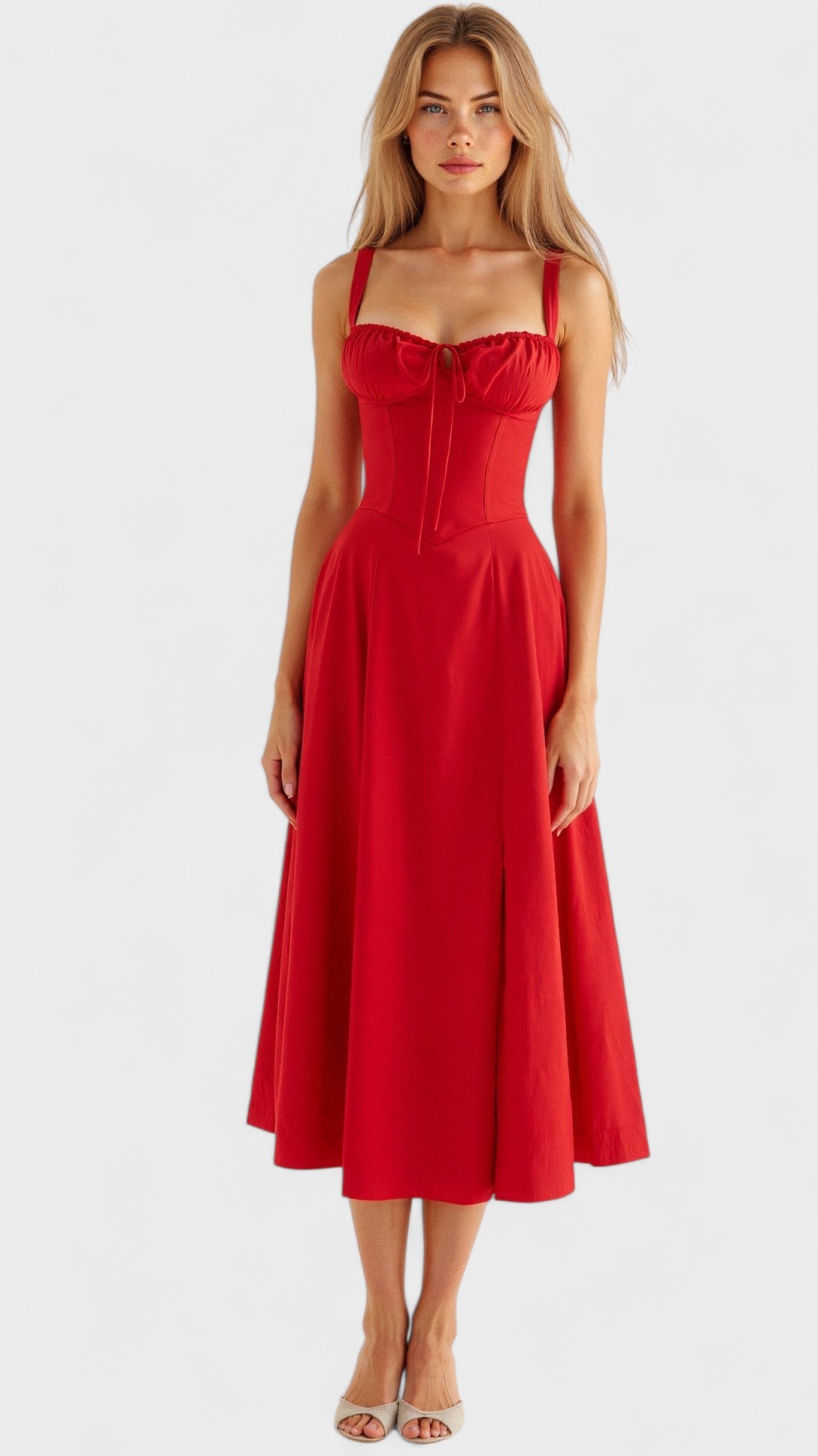 Inês | Vestido midi com corpete ajustado